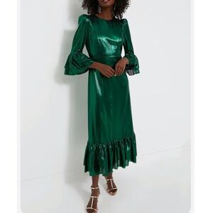 POMANDER PLACE Emerald Crinkle Lurex Lillith Dress